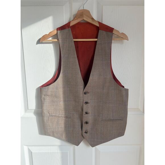 Vintage 1970's Plaid Brown Men's Sport Coat and Vest Set Size Large - Picture 5 of 9
